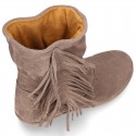 Suede leather boot shoes with fringed detail for toddler girls.