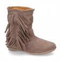 Suede leather boot shoes with fringed detail for toddler girls.