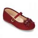 Autumn winter canvas little Mary Jane shoes with buckle fastening and ribbon with patent finished.