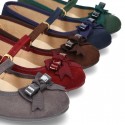 Autumn winter canvas little Mary Jane shoes with buckle fastening and ribbon with patent finished.