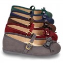 Autumn winter canvas little Mary Jane shoes with buckle fastening and ribbon with patent finished.