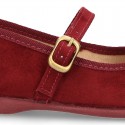 Autumn winter canvas little Mary Jane shoes with buckle fastening and ribbon with patent finished.