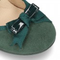 Autumn winter canvas little Mary Jane shoes with buckle fastening and ribbon with patent finished.