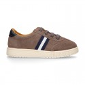 CASUAL Suede leather Tennis with shoelaces and flag detail.