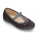 Autumn winter Velvet little T-strap Mary jane shoes with SHINY design.