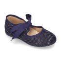 Autumn winter canvas Ballet flat shoes Angel style with shiny effects.