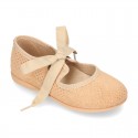 Autumn winter canvas Ballet flat shoes Angel style with shiny effects.