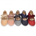 Autumn winter canvas Ballet flat shoes Angel style with shiny effects.