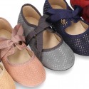 Autumn winter canvas Ballet flat shoes Angel style with shiny effects.