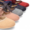 Autumn winter canvas Ballet flat shoes Angel style with shiny effects.