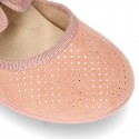 Autumn winter canvas Ballet flat shoes Angel style with shiny effects.