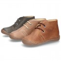 Little ankle boots in tanned nappa leather for kids.