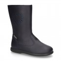 New washable leather boot shoes with zipper closure and heart design.