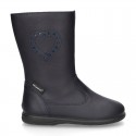 New washable leather boot shoes with zipper closure and heart design.