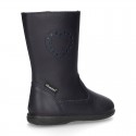 New washable leather boot shoes with zipper closure and heart design.