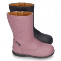 New washable leather boot shoes with zipper closure and heart design.