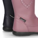 New washable leather boot shoes with zipper closure and heart design.