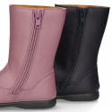 New washable leather boot shoes with zipper closure and heart design.