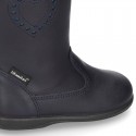 New washable leather boot shoes with zipper closure and heart design.