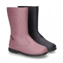 New washable leather boot shoes with zipper closure and heart design.