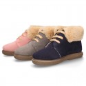 New Suede leather ankle boot shoes with fake hair neck design.