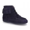 MOHICAN style ankle boots with fringed design in suede leather.