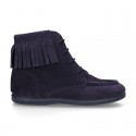 MOHICAN style ankle boots with fringed design in suede leather.