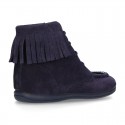 MOHICAN style ankle boots with fringed design in suede leather.