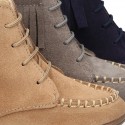 MOHICAN style ankle boots with fringed design in suede leather.