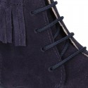 MOHICAN style ankle boots with fringed design in suede leather.