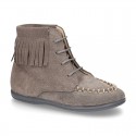 MOHICAN style ankle boots with fringed design in suede leather.