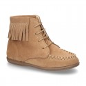 MOHICAN style ankle boots with fringed design in suede leather.