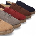 New Suede leather Laces up style shoes with chopped design.