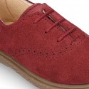 New Suede leather Laces up style shoes with chopped design.