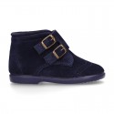 New Classic suede leather little bootie Oxford style with velcro strap and chopped design.