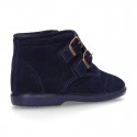 New Classic suede leather little bootie Oxford style with velcro strap and chopped design.