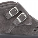 New Classic suede leather little bootie Oxford style with velcro strap and chopped design.