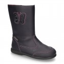 New washable leather boot shoes with zipper closure, reinforced toe cap and BUTTERFLY design.