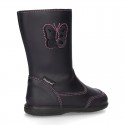 New washable leather boot shoes with zipper closure, reinforced toe cap and BUTTERFLY design.