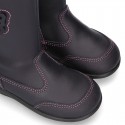 New washable leather boot shoes with zipper closure, reinforced toe cap and BUTTERFLY design.