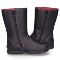 New washable leather boot shoes with zipper closure, reinforced toe cap and BUTTERFLY design.