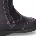 New washable leather boot shoes with zipper closure, reinforced toe cap and BUTTERFLY design.