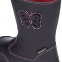 New washable leather boot shoes with zipper closure, reinforced toe cap and BUTTERFLY design.