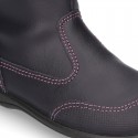 New washable leather boot shoes with zipper closure, reinforced toe cap and BUTTERFLY design.