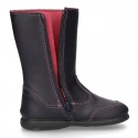 New washable leather boot shoes with zipper closure, reinforced toe cap and BUTTERFLY design.