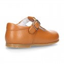 New Classic Nappa Leather T-strap shoes with buckle fastening in cowhide color.