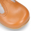 New Classic Nappa Leather T-strap shoes with buckle fastening in cowhide color.