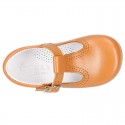 New Classic Nappa Leather T-strap shoes with buckle fastening in cowhide color.