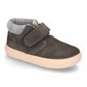 New Ankle boot shoes tennis style with FAKE HAIR lining and velcro strap in suede leather.