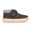 New Ankle boot shoes tennis style with FAKE HAIR lining and velcro strap in suede leather.